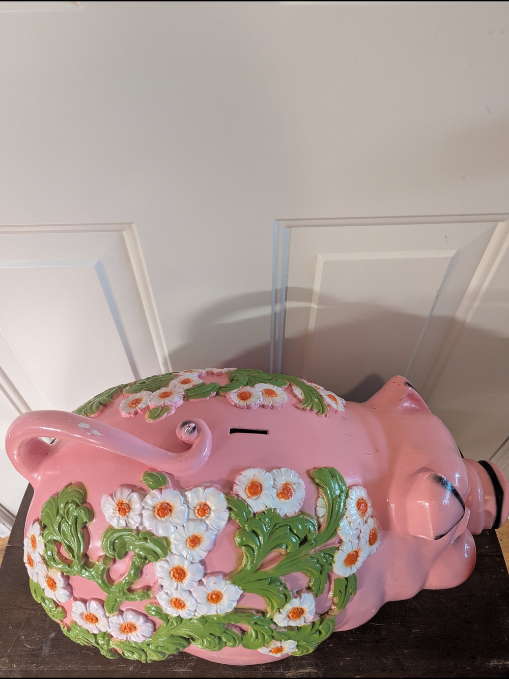 Vintage 1976 Pink Floral Ceramic Pig Piggy Bank - Picture 3 of 16